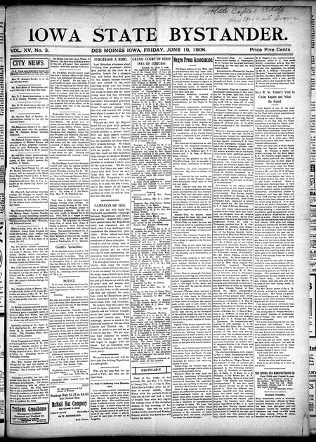 Iowa state bystander. volume 15, number 03, June 19, 1908