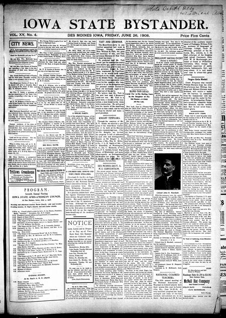 Iowa state bystander. volume 15, number 04, June 26, 1908