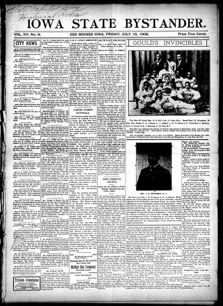 Iowa state bystander. volume 15, number 06, July 10, 1908