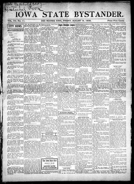 Iowa state bystander. volume 15, number 11, August 14, 1908