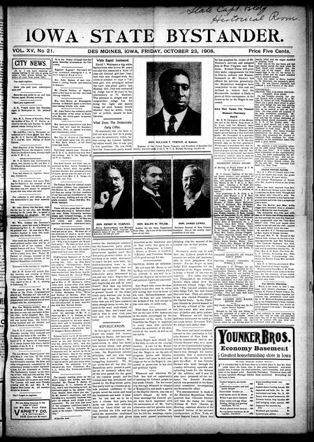 Iowa state bystander. volume 15, number 21, October 23, 1908