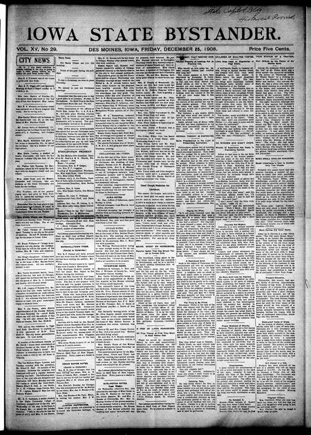 Iowa state bystander. volume 15, number 29, December 25, 1908