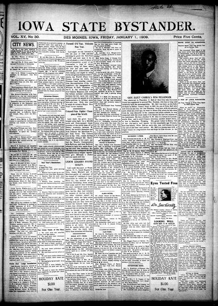 Iowa state bystander. volume 15, number 30, January 01, 1909