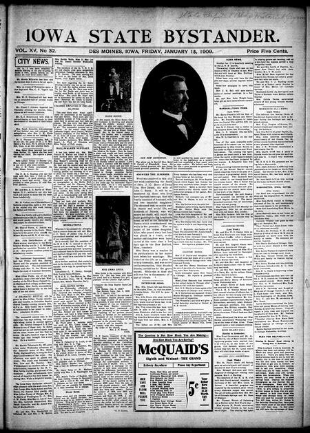Iowa state bystander. volume 15, number 32, January 15, 1909