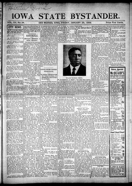 Iowa state bystander. volume 15, number 34, January 29, 1909