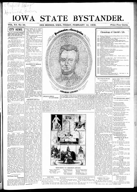 Iowa state bystander. volume 15, number 36, February 12, 1909