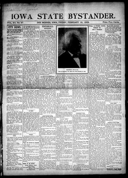 Iowa state bystander. volume 15, number 37, February 19, 1909