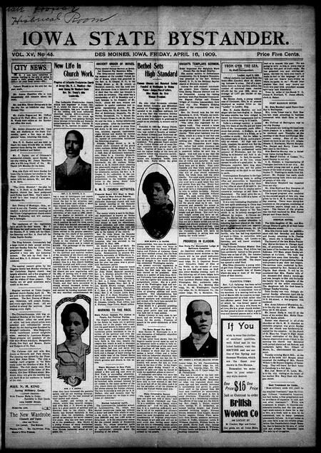 Iowa state bystander. volume 15, number 45, April 16, 1909