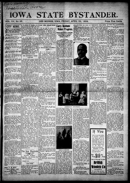 Iowa state bystander. volume 15, number 46, April 23, 1909