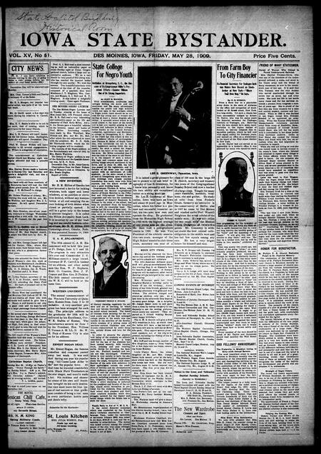 Iowa state bystander. volume 15, number 51, May 28, 1909