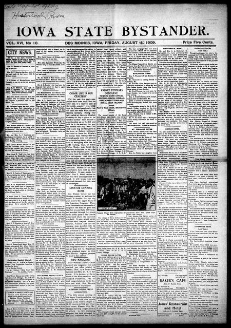 Iowa state bystander. volume 16, number 10, August 13, 1909