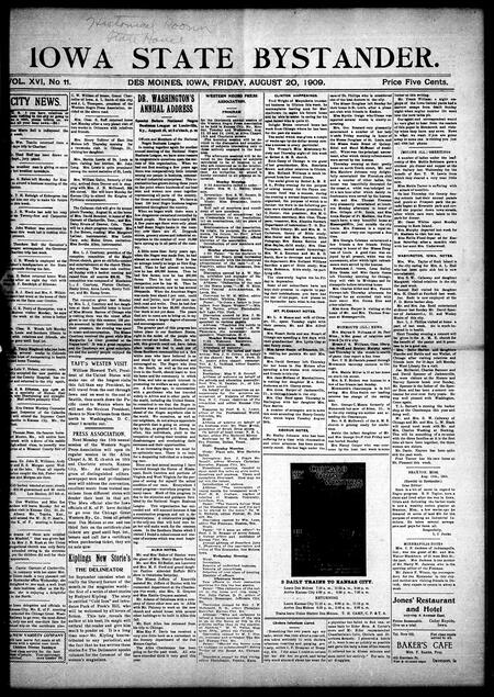 Iowa state bystander. volume 16, number 11, August 20, 1909