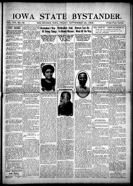 Iowa state bystander. volume 16, number 16, September 24, 1909