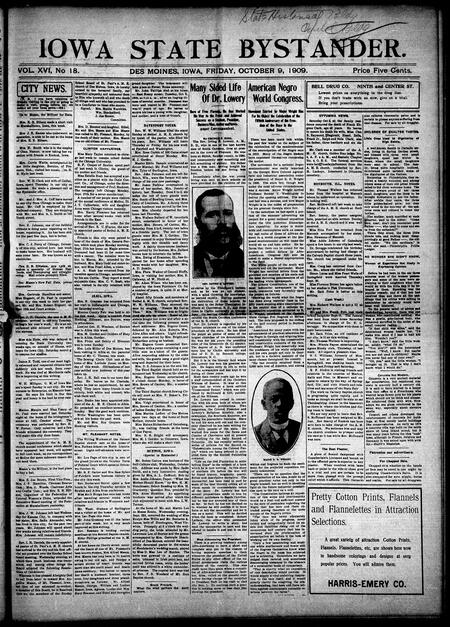 Iowa state bystander. volume 16, number 18, October 08, 1909