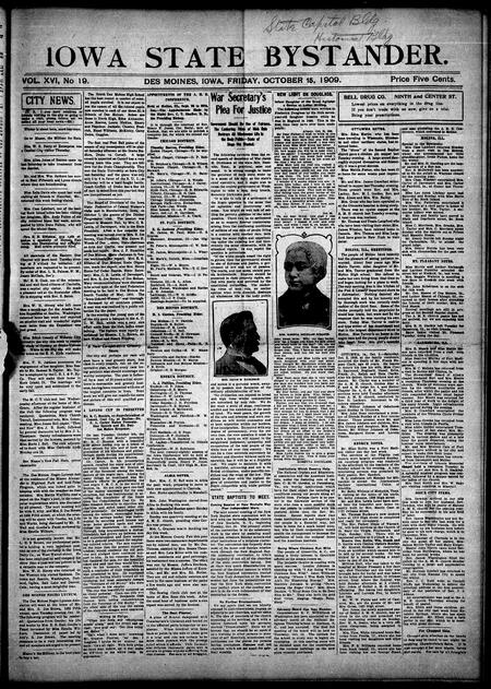 Iowa state bystander. volume 16, number 19, October 15, 1909