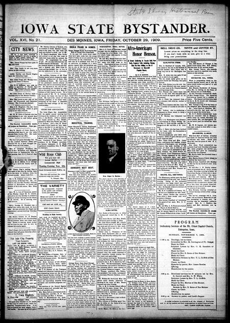 Iowa state bystander. volume 16, number 21, October 29, 1909