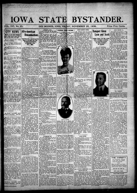 Iowa state bystander. volume 16, number 25, November 26, 1909