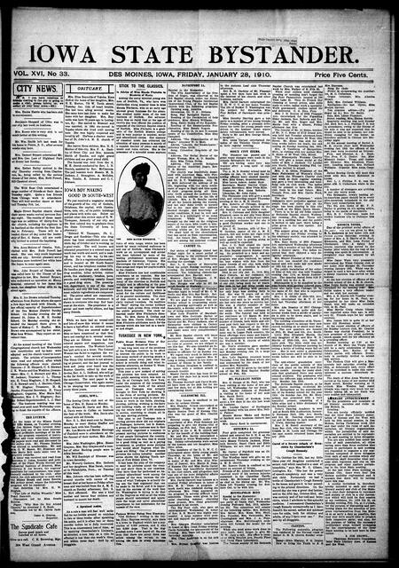 Iowa state bystander. volume 16, issue 33, January 28, 1910