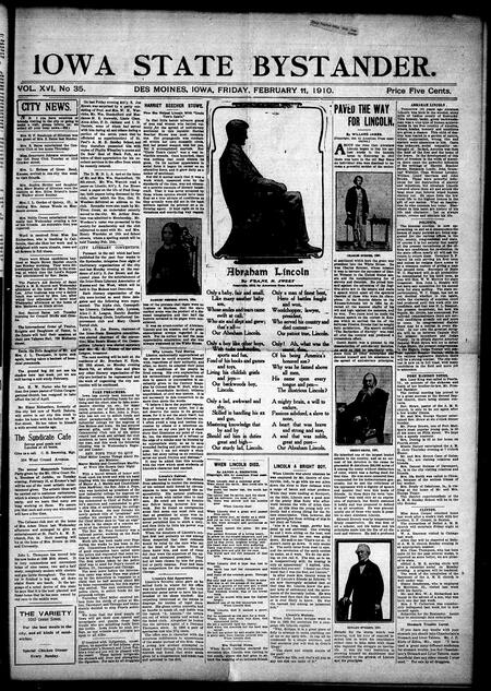 Iowa state bystander. volume 16, issue 35, February 11, 1910