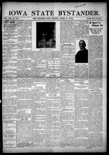 Iowa state bystander. volume 16, issue 43, April 08, 1910