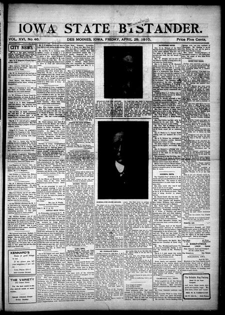 Iowa state bystander. volume 16, issue 46, April 29, 1910