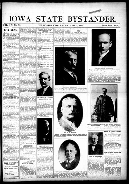 Iowa state bystander. volume 16, issue 51, June 03, 1910