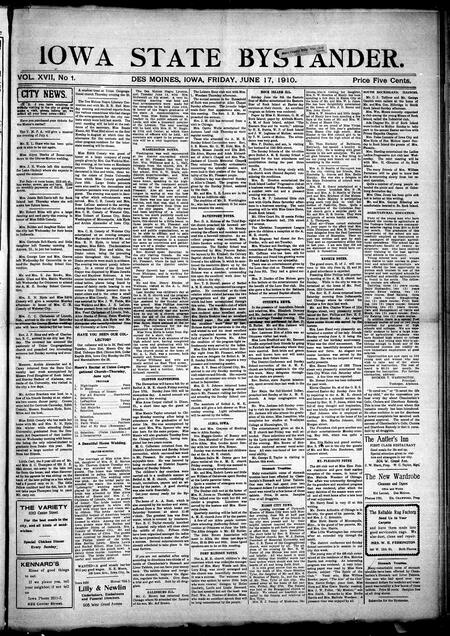Iowa state bystander. volume 17, issue 01, June 17, 1910