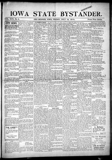 Iowa state bystander. volume 17, issue 05, July 15, 1910