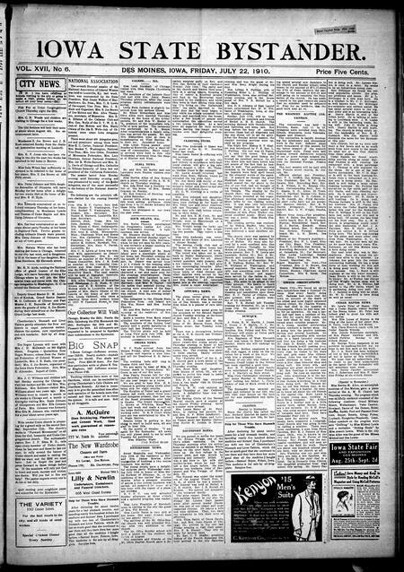 Iowa state bystander. volume 17, issue 06, July 22, 1910