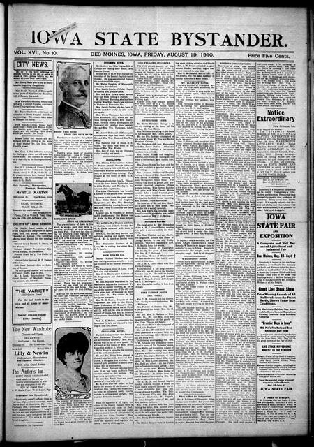 Iowa state bystander. volume 17, issue 10, August 19, 1910