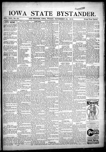 Iowa state bystander. volume 17, issue 23, November 25, 1910