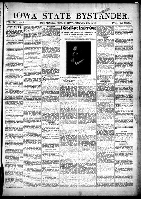 Iowa state bystander. volume 17, issue 32, January 27, 1911
