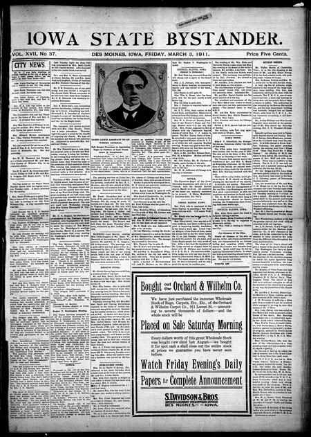 Iowa state bystander. volume 17, issue 37, March 03, 1911