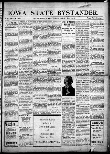 Iowa state bystander. volume 17, issue 40, March 24, 1911