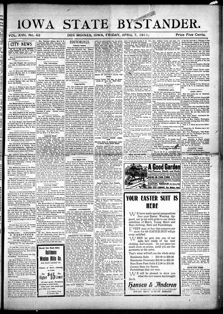 Iowa state bystander. volume 17, issue 42, April 7, 1911