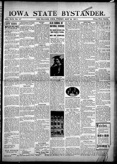 Iowa state bystander. volume 17, issue 47, May 12, 1911