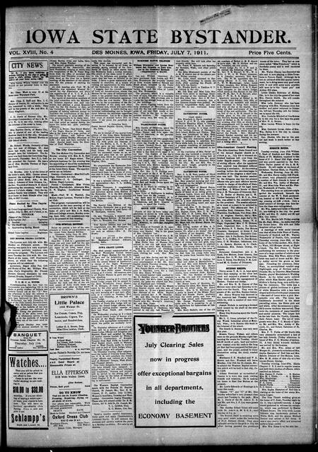 Iowa state bystander. volume 18, issue 01, July 07, 1911