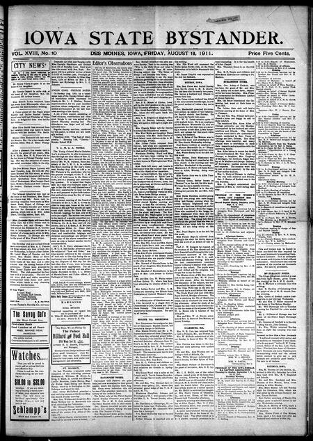 Iowa state bystander. volume 18, issue 10, August 18, 1911