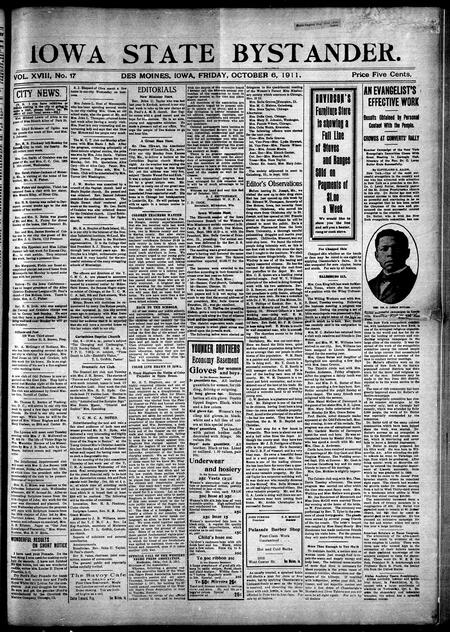Iowa state bystander. volume 18, issue 17, October 06, 1911
