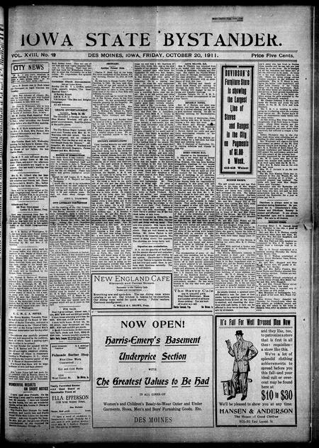 Iowa state bystander. volume 18, issue 19, October 20, 1911