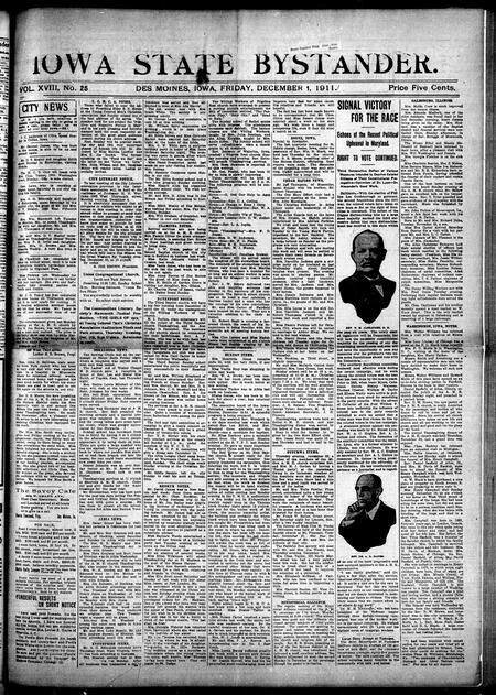 Iowa state bystander. volume 18, issue 25, December 01, 1911