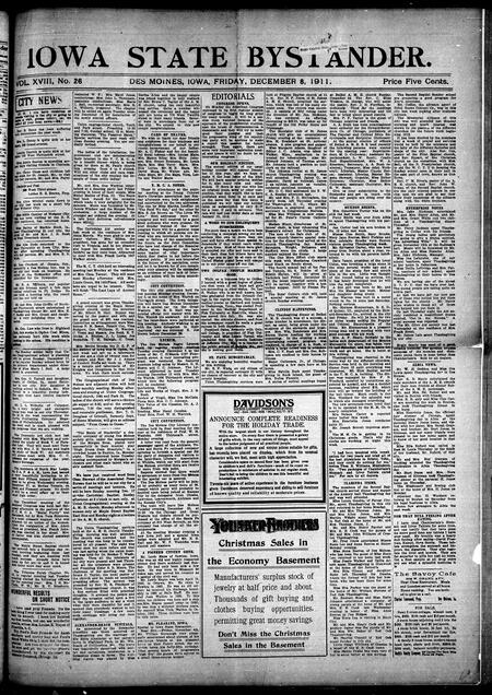 Iowa state bystander. volume 18, issue 26, December 08, 1911