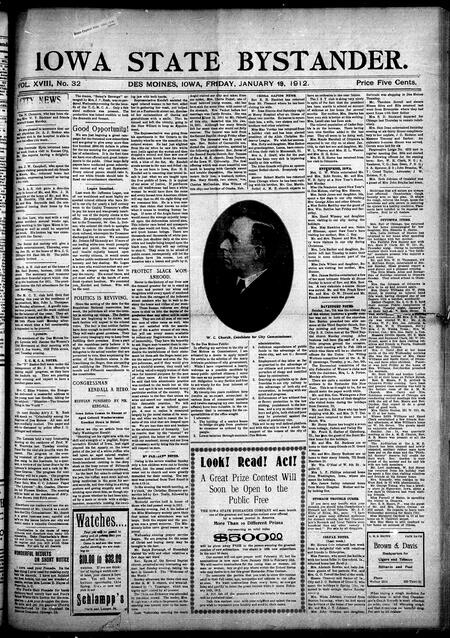Iowa state bystander. volume 18, issue 32, January 19, 1912