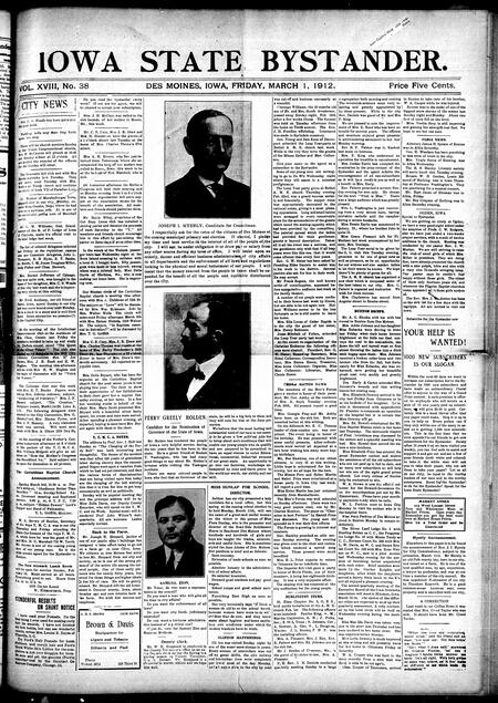 Iowa state bystander. volume 18, issue 38, March 01, 1912