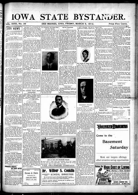 Iowa state bystander. volume 18, issue 39, March 08, 1912