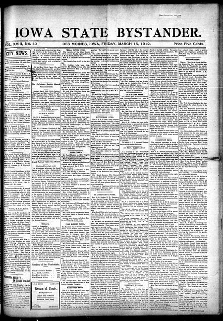 Iowa state bystander. volume 18, issue 40, March 15, 1912