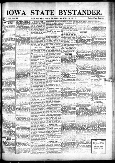 Iowa state bystander. volume 18, issue 42, March 29, 1912