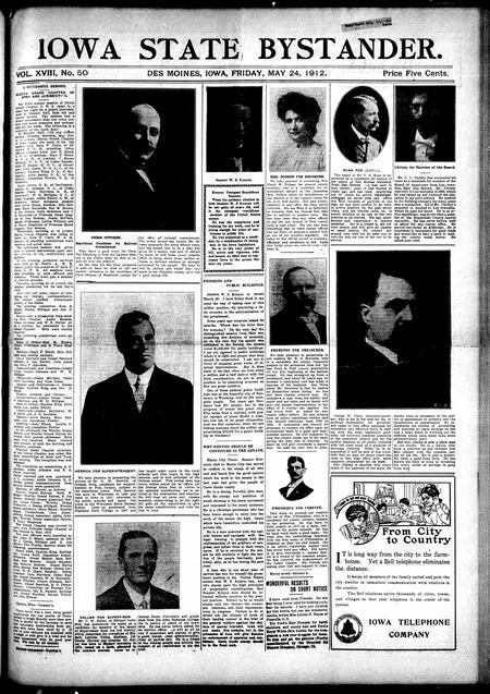Iowa state bystander. volume 18, issue 50, May 24, 1912