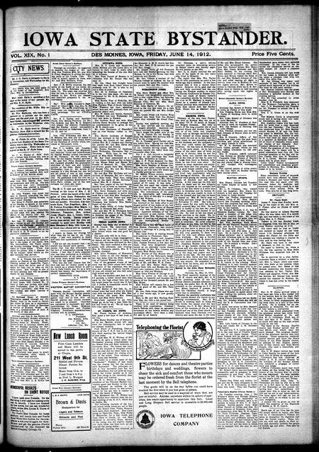 Iowa state bystander. volume 19, issue 01, June 14, 1912