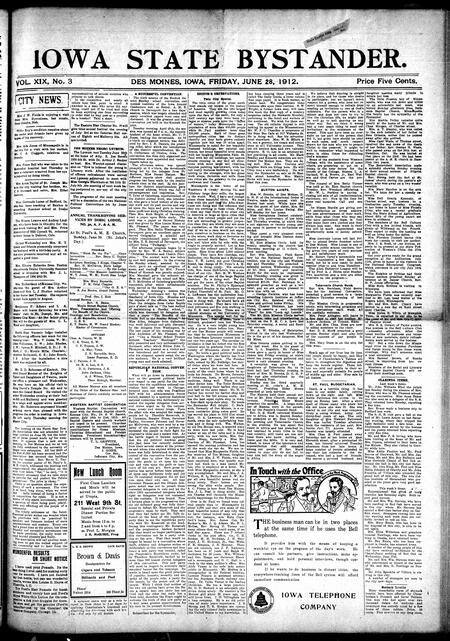 Iowa state bystander. volume 19, issue 03, June 28, 1912